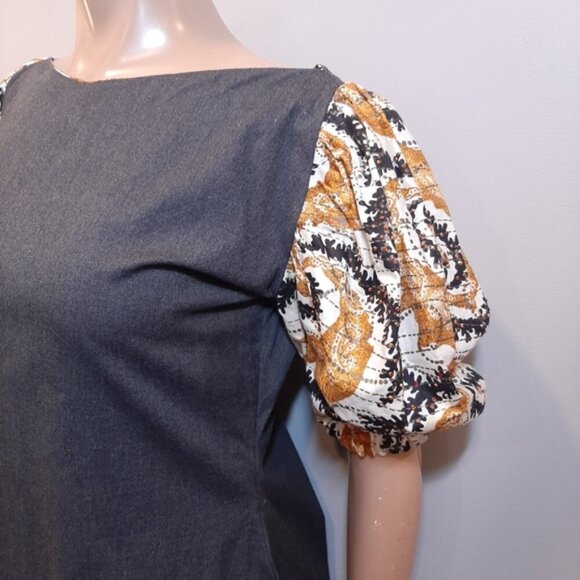 Idy Xotica African Designer Midi Dress Puff Sleeve Limited Edition Woodin Fabric - Picture 3 of 14